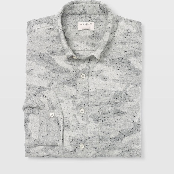 Club Monaco Men's Gray Slim Camo Donegal Shirt - Picture 2 of 7